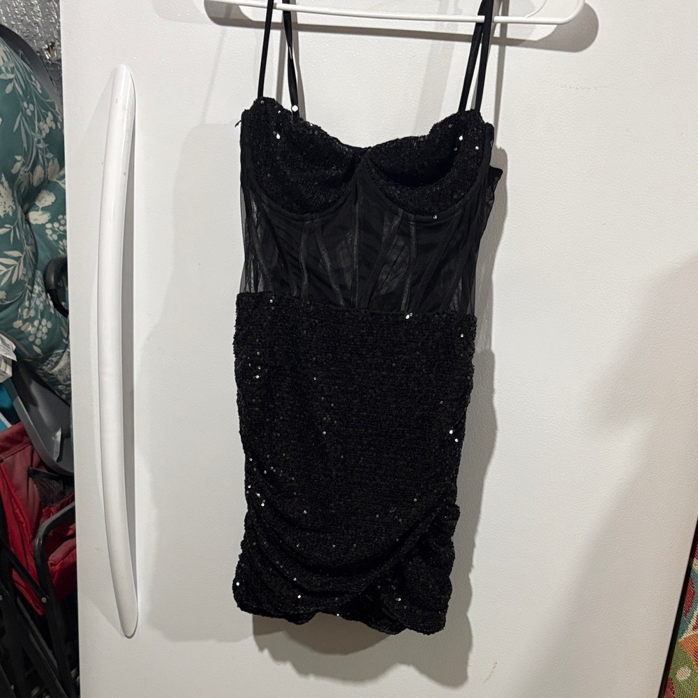 Fashion Nova Black Sequin Bustier Mini Dress